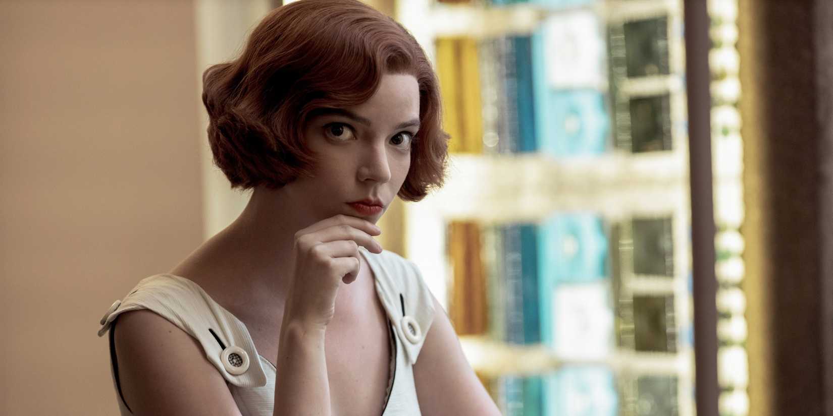 Beth (Anya Taylor-Joy) looking at the camera in The Queen's Gambit