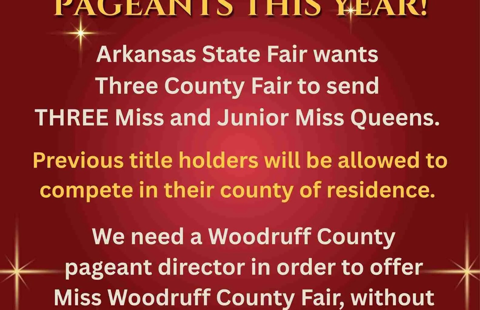 Three County Fair seeking pageant queens from Woodruff, Cross, Jackson counties