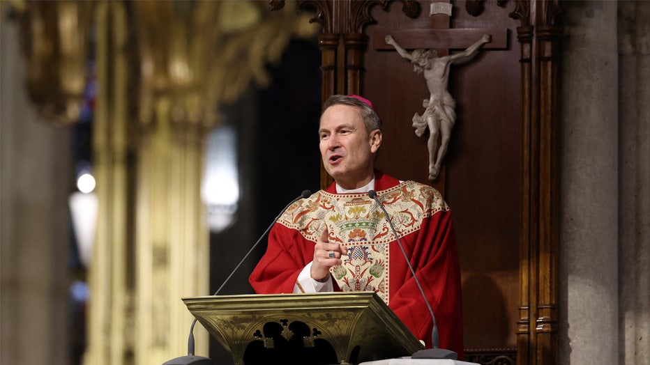 The new Archbishop of New York Ronald Hicks gives the homily during his Installation Mass at St. Patrick's Cathedral in New York on February 6, 2026. (Photo by ANGELA WEISS / AFP via Getty Images)

