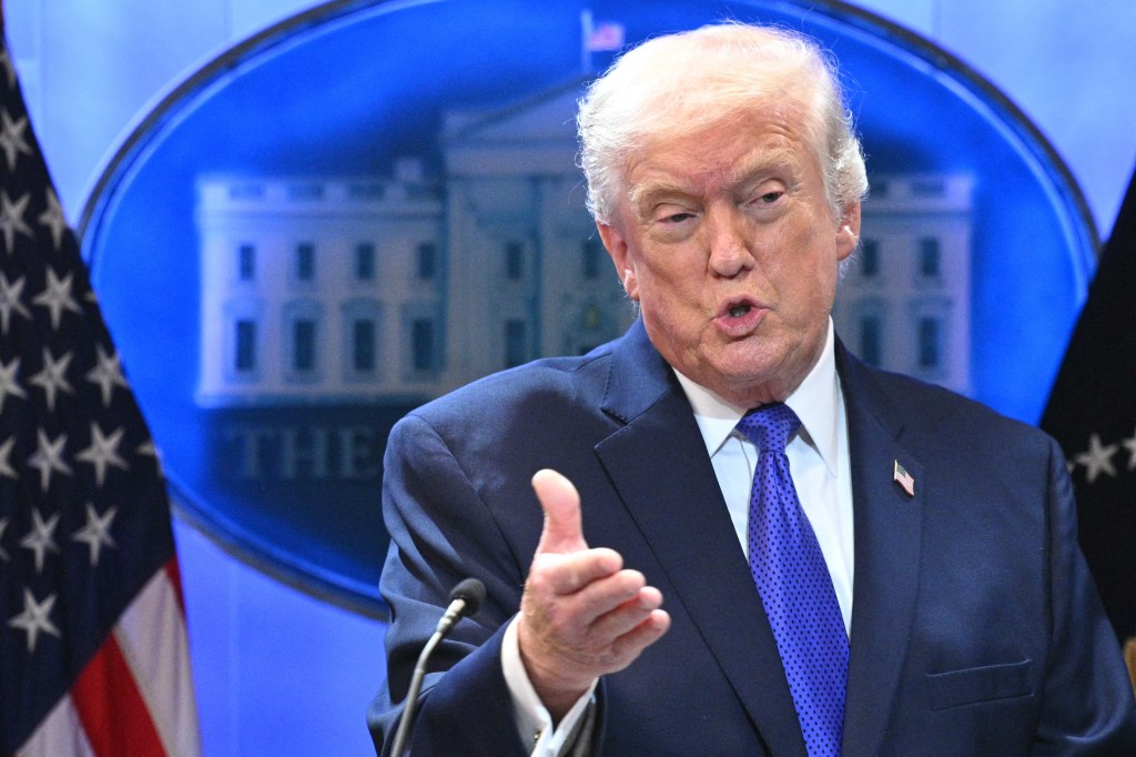 US President Donald Trump speaks at a press conference.