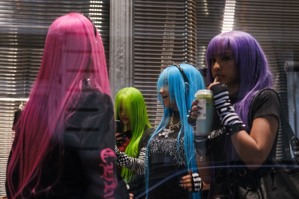 North West and friends enjoy starbucks while they shop at Alexander Wang.