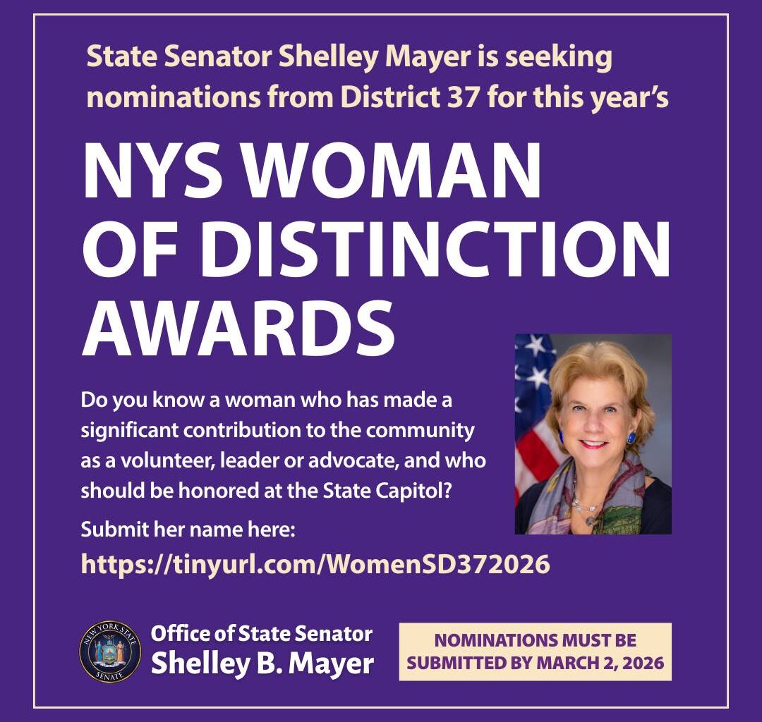 Senator Shelley Mayer Opens Nominations For New York State Senate Woman Of Distinction And NYS Senate Veterans Hall Of Fame