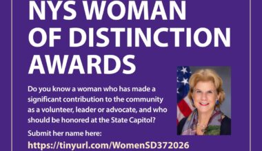 Senator Shelley Mayer Opens Nominations For New York State Senate Woman Of Distinction And NYS Senate Veterans Hall Of Fame