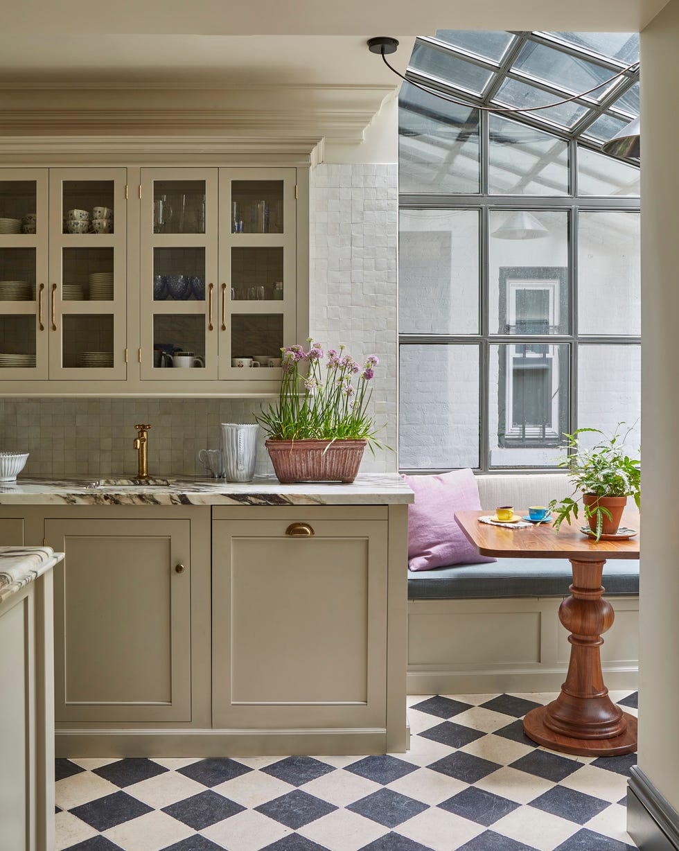 interior view of a stylish kitchen and dining area