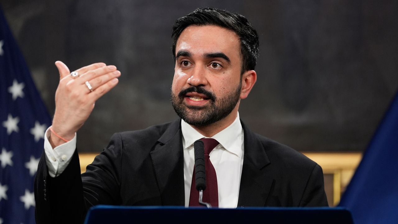 New York City Mayor Zohran Mamdani speaks to reporters during a news conference in New York, Tuesday, Feb. 17, 2026. (AP Photo/Seth Wenig)