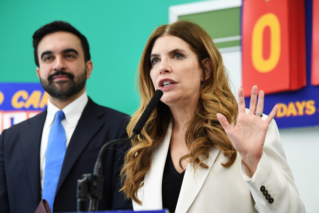 NYC Mayor Zohran Mamdani and speaker Julie Menin at a press conference announcing a new school.
