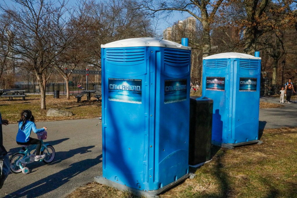 Porta-potties sat near Discovery Playground in Fort Washington Park as there was a years-long delay in construction a modular bathroom,
