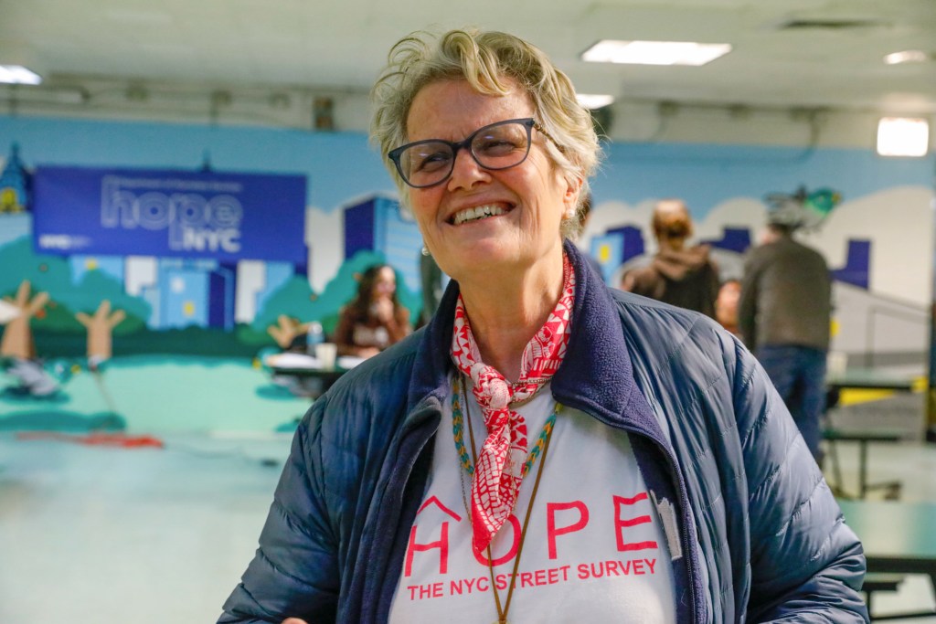 Maryanne Schretzman prepares to help with the city’s annual homeless outreach survey,