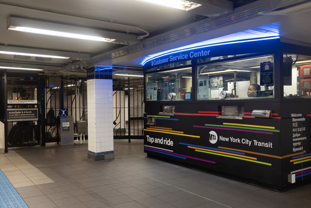An MTA station agents works at the Jay Street Metro-Tech station,