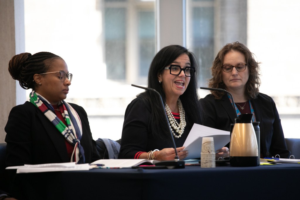 NYCHA CEO Lisa Bova-Hiatt testifies during a City Council budget hearing,