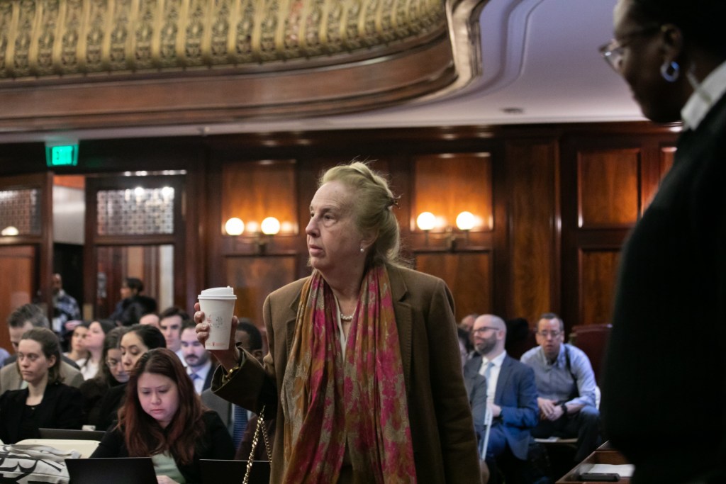 Councilmember Gale Brewer (D-Manhattan) arrives for a City Hall budget hearing,