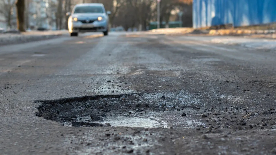 pothole in road