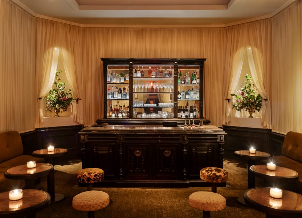 Bar area with seating and decorative elements. Bar area with seating and decorative elements.