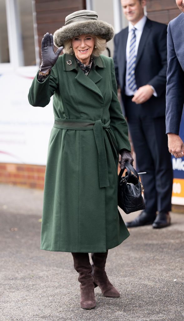 Queen Camilla at Jamie's Farm Charity Race Day at Plumpton Racecourse on February 23, 2026 in Plumpton, England