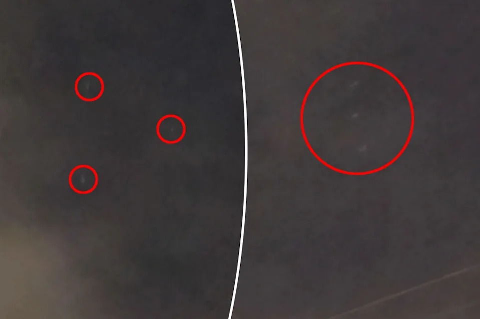 Charlie Correa, a Reddit user from Corona, Queens, shared viral footage of a strange trio of objects flying over New York City on Sunday, March 8, at 8:30 p.m. NYPost Composite