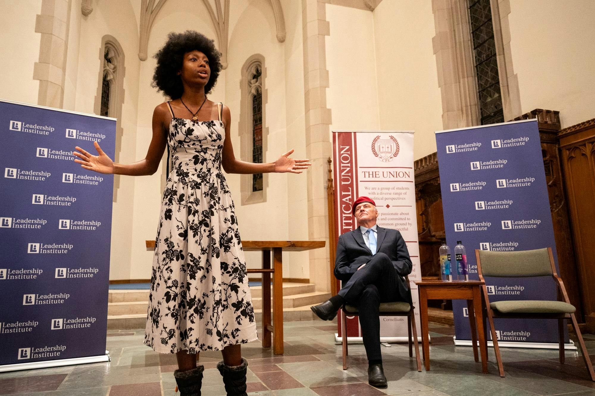 A student speaks in front of Sliwa