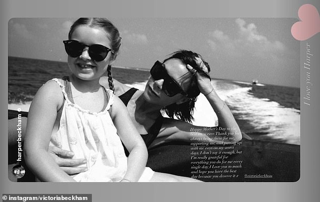 Victoria's youngest Harper also took to Instagram to post a sweet tribute alongside a snap of them together