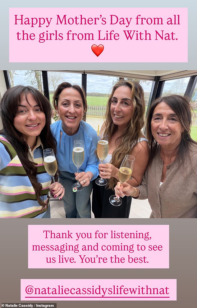 Former EastEnders actress Natalie Cassidy and her podcast team shared a post for her mother, Evelyn