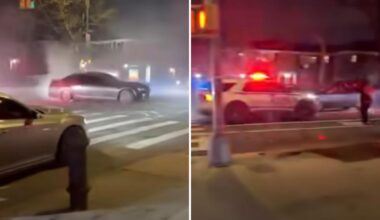 Chaotic video shows Queens drag racer doing donuts at intersection before police chase