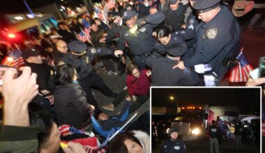 Hundreds of protesters swarm proposed NYC men’s homeless shelter site, physically block construction truck