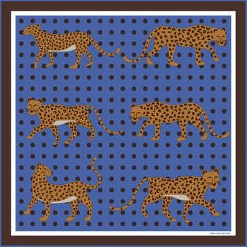 Jessie Zhao New York Double Sided Silk Scarf Of Blue Leopards Garden