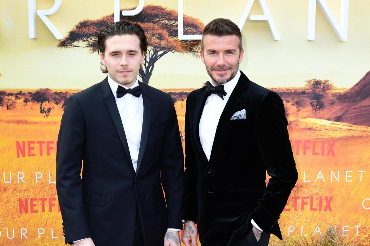 David and Brooklyn Beckham almost bump into each other at US hotel
