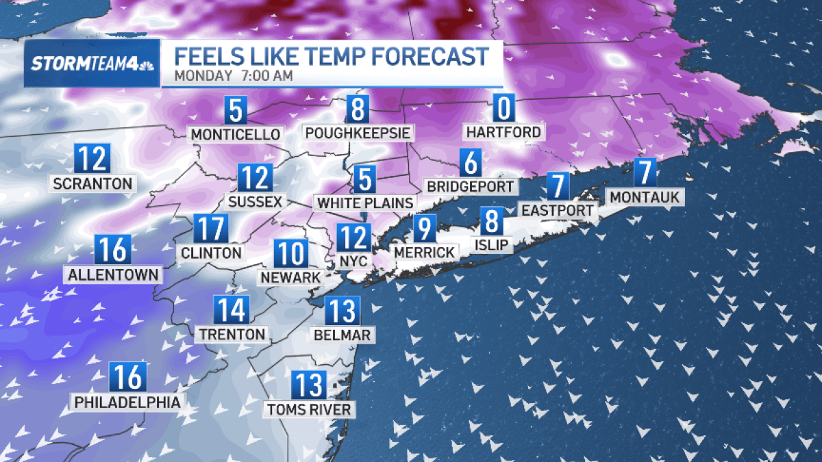 NYC weather cold temps Monday, more snow Tuesday – NBC New York