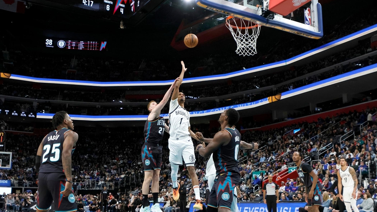 Nets end 10-game losing streak by rallying from down 23 points to stun Pistons 107-105