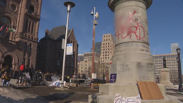 Queen's Park wrapping monuments to protect against vandalism