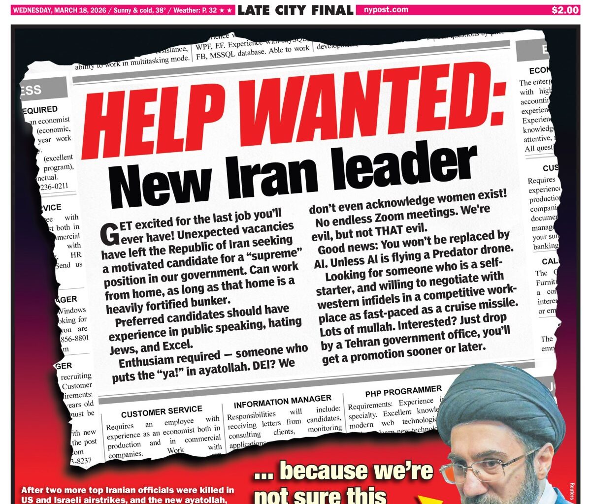 New York Post Cover for March 18, 2026