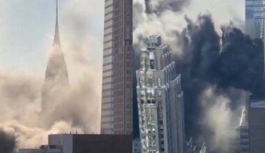 Thick Smoke Blankets Manhattan Skyline As Firefighters Battle Blaze