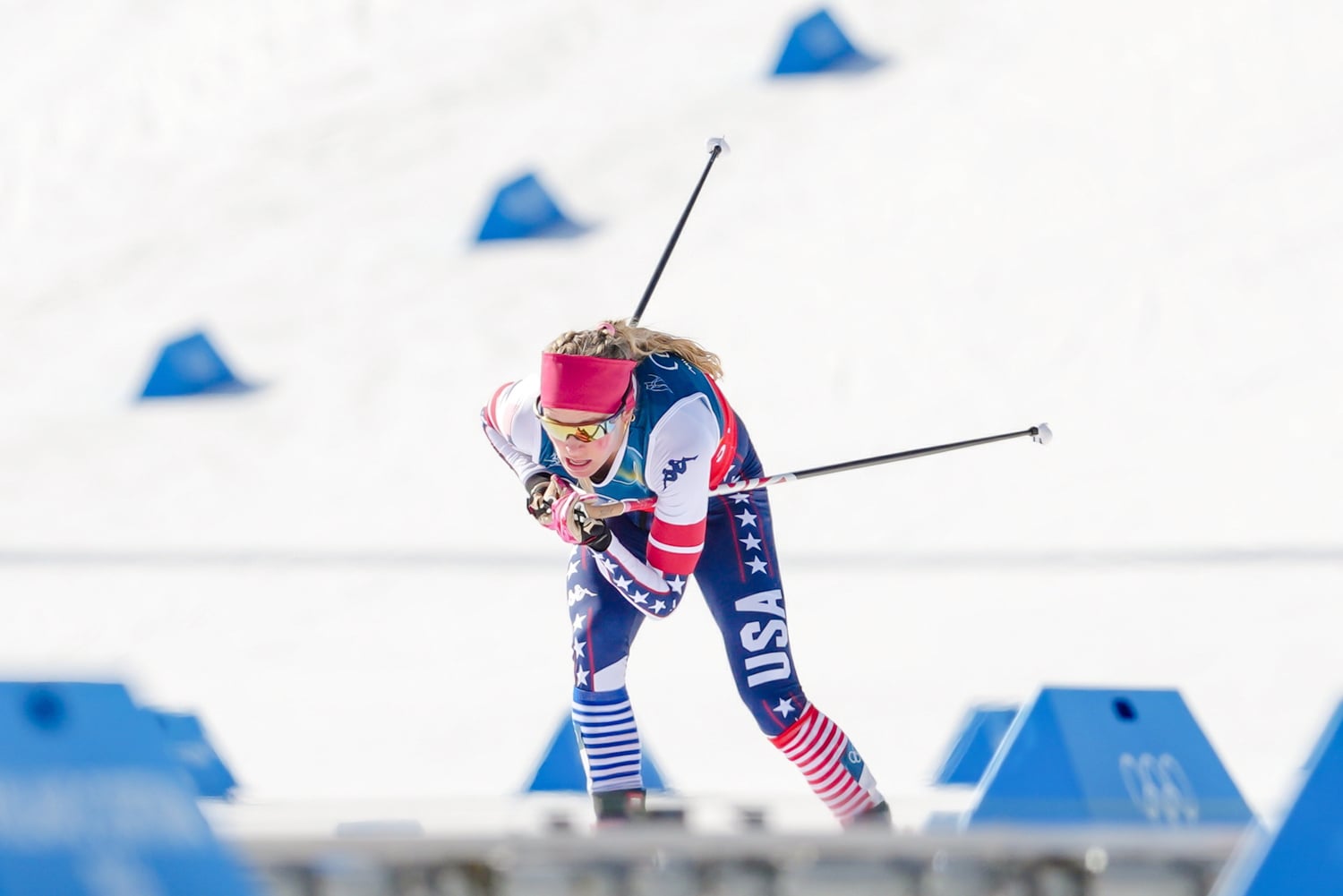 Jessie Diggins, of the United States, competed in the cross-country skiing women