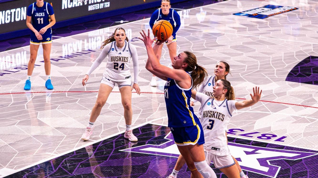 Players on the bench during a basketball game stand and celebrate action on the court