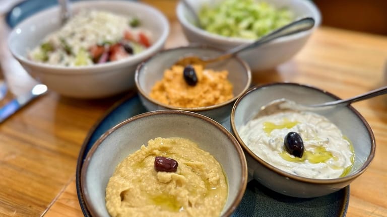 A selection of dips at Greek Brothers in Manhasset.