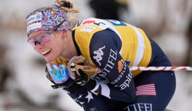Jessie Diggins, of the United States, competes in the women
