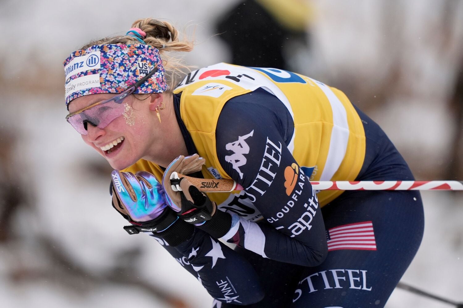 Jessie Diggins, of the United States, competes in the women