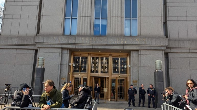 Scene outside U.S. District Court in Lower Manhattan.
