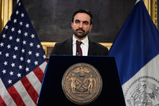 New York City Mayor Zohran Mamdani speaks to reporters during a news conference in New York, Tuesday, Feb. 17, 2026. (AP Photo/Seth Wenig)