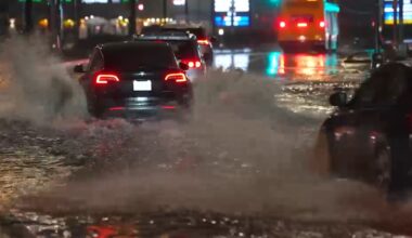 Deep flooding on part of Rockaway Boulevard in Queens caused problems for some drivers