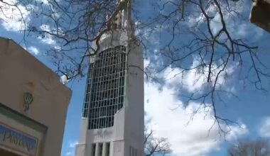 Music Tower at Rye Playland Park damaged by high winds