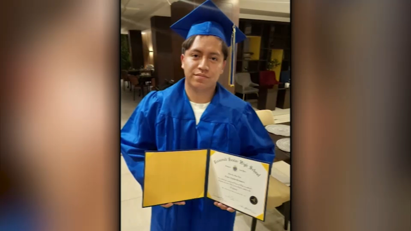 Nassau County, NY Supt. Dr. Shawn Wightman delivers high school diploma to Alvaro Velasquez, self deported after ICE detention