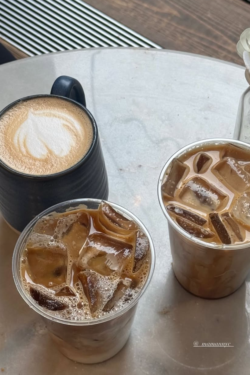 Coffee drinks served on a table.