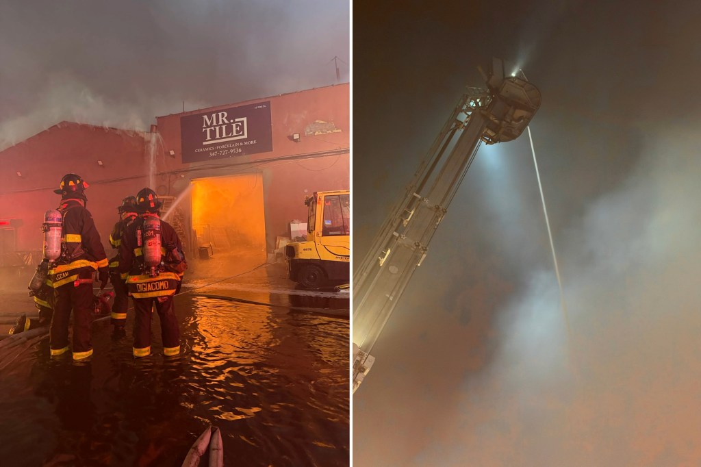 Huge 5-alarm fire tears through Brooklyn warehouse; 2 firefighters hurt