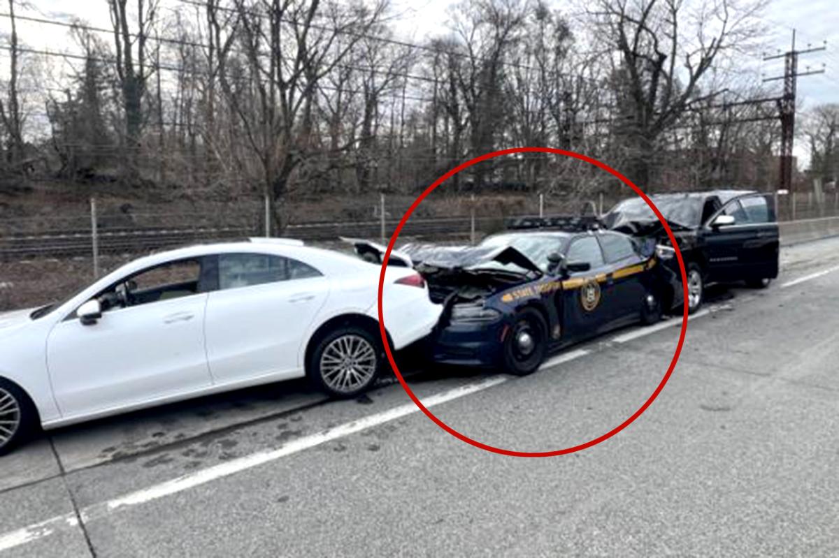 NYS trooper injured as chain reaction crash squashes police car: cops
