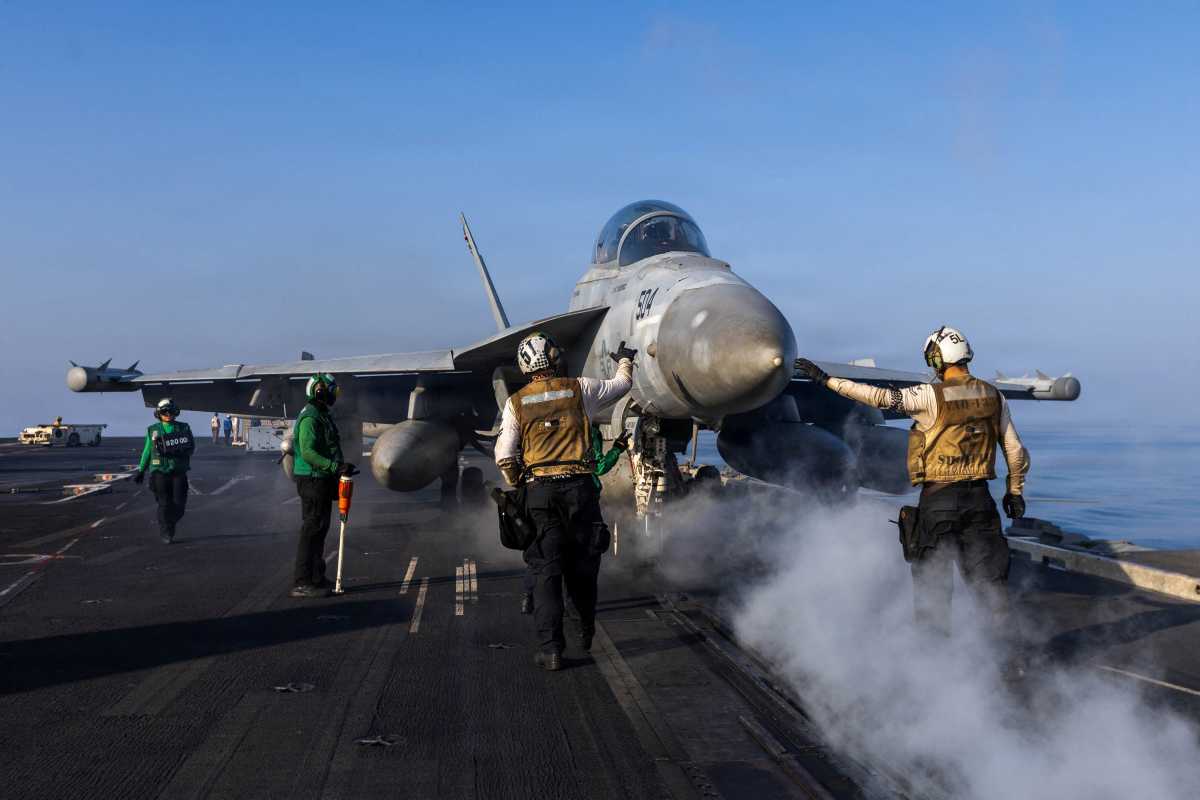 US fighter jet on aircraft carrier during air strikes against Iran