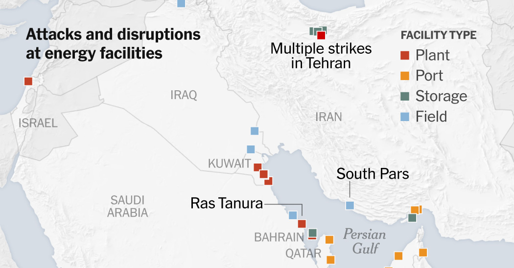 Where Oil and Gas Sites Have Been Attacked During Iran War