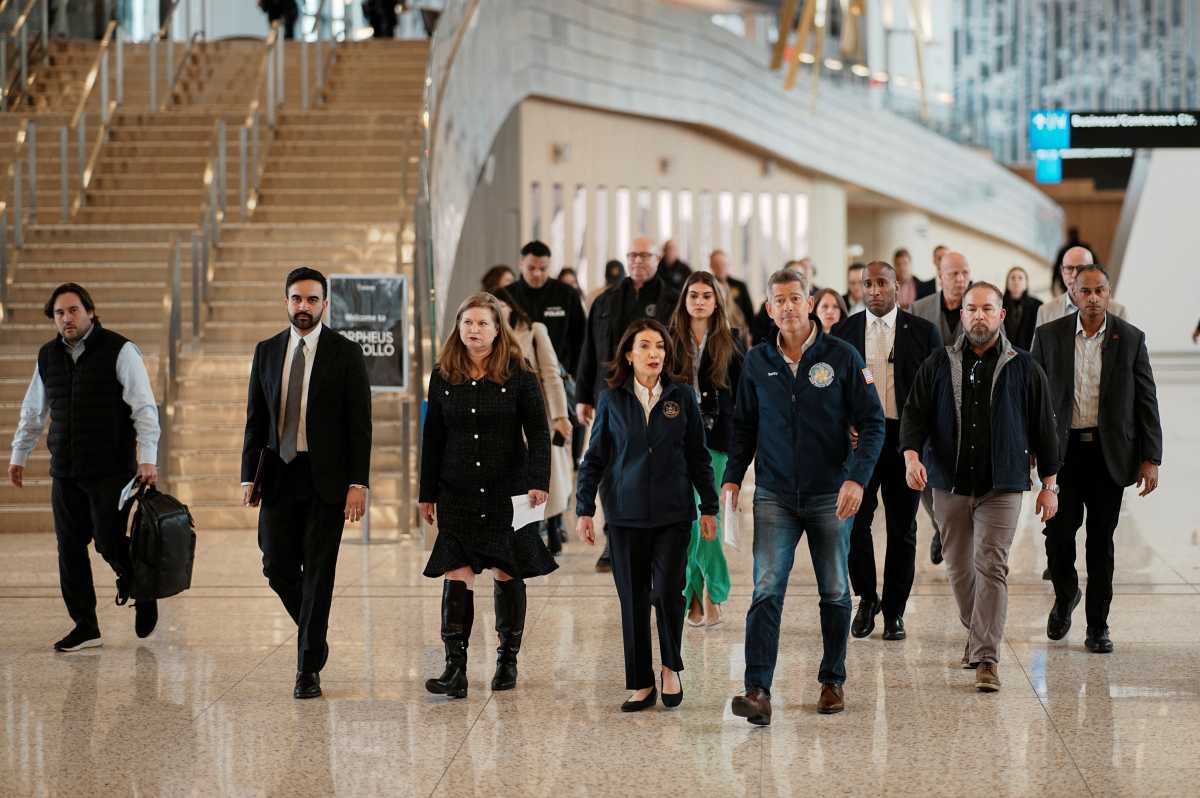 US transportation secretary at LaGuardia Airport with elected officials after deadly crash