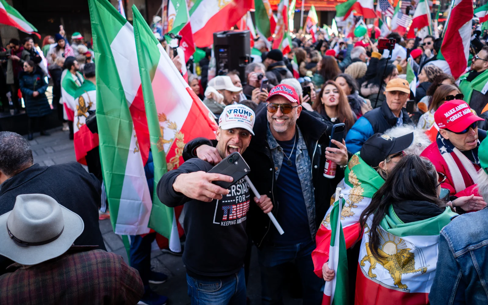 Dueling Times Square rallies on Iran distill differing visions for America