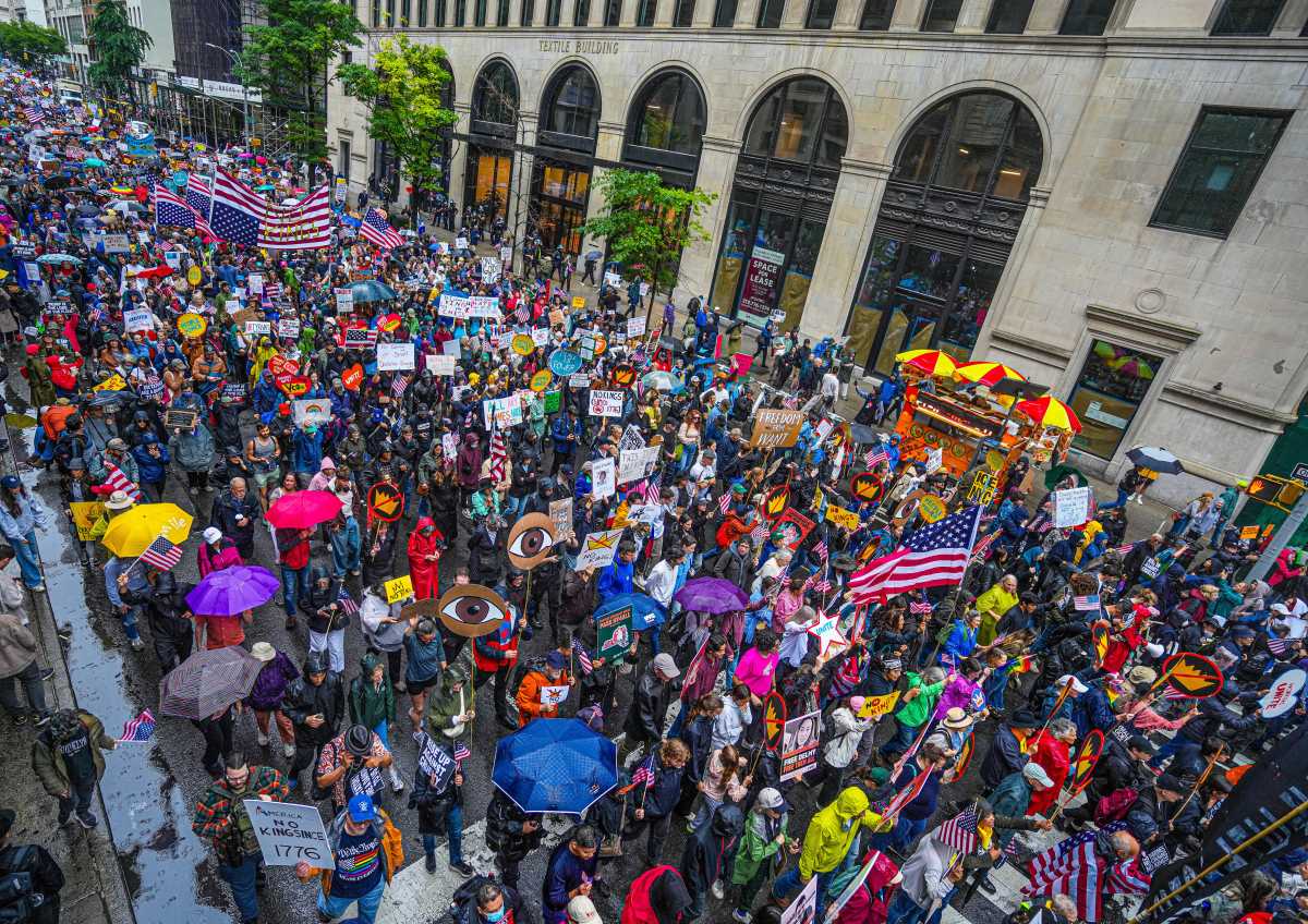 Thousands of people march at No Kings Day march in NYC