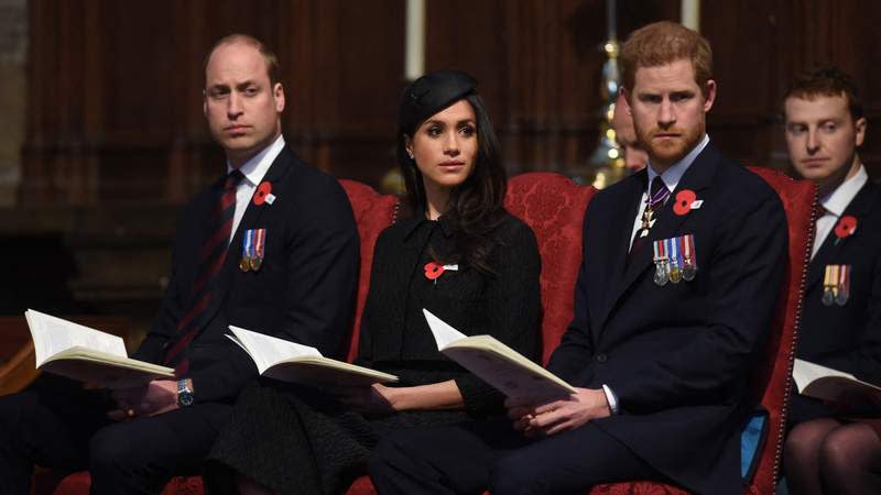 Prince William, Meghan Markle and Prince Harry attend an Anzac Day Service of Commemoration in 2018. By: MEGA